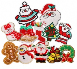 Chenille Embroidery Glitter Christmas Patches